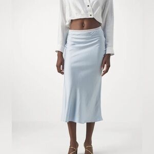 Sandro SKYN Zalando Light Blue Slip Midi Skirt